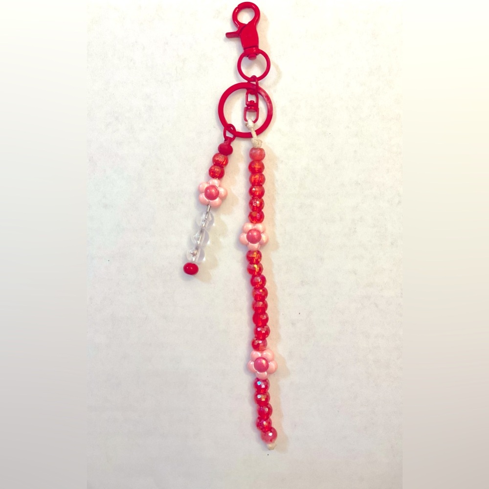 Red is the new Pink- red and Pink Beaded Keychain/bag chain
